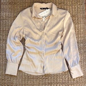 Zara Beige Satin Button Down Shirt